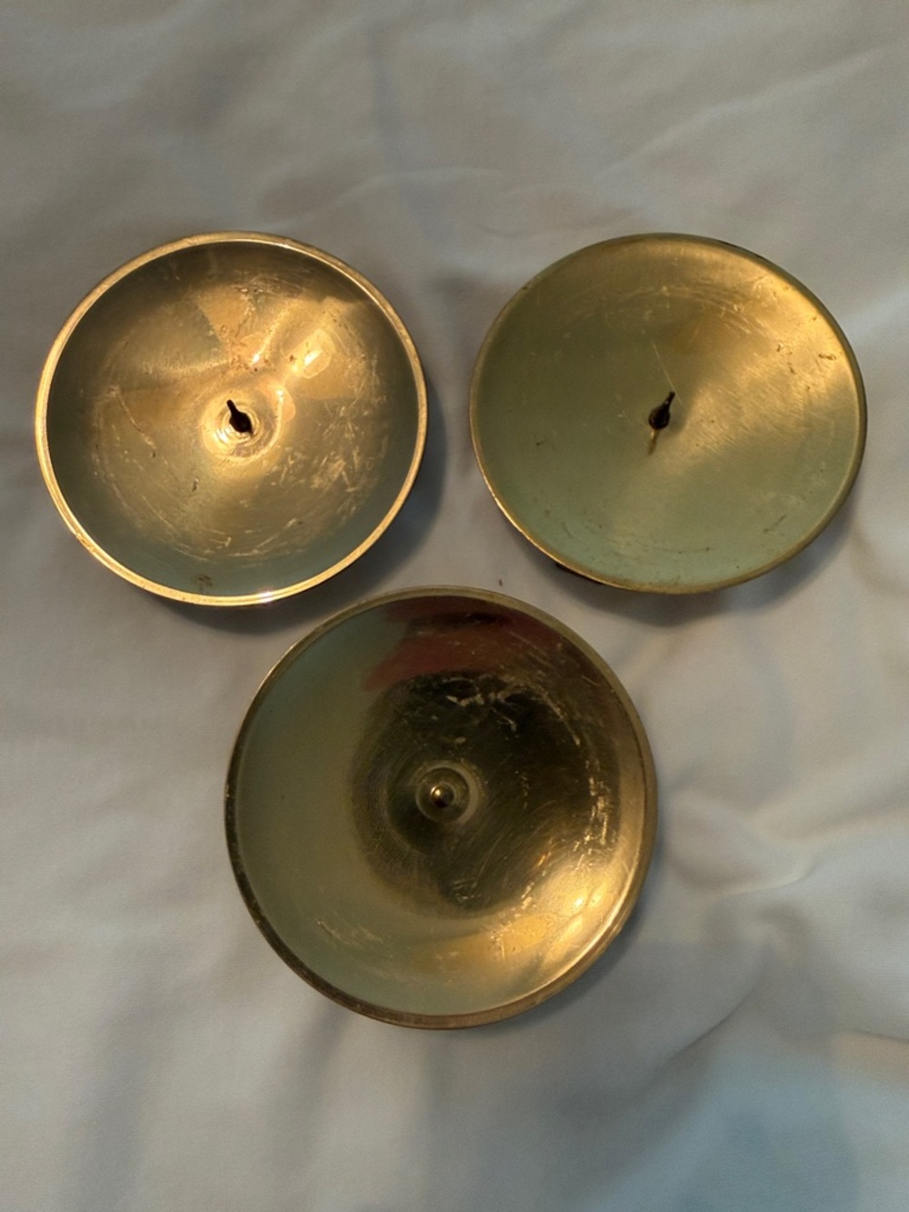 Set of 3 Vintage Decorative Brass Candle Holders - Gold